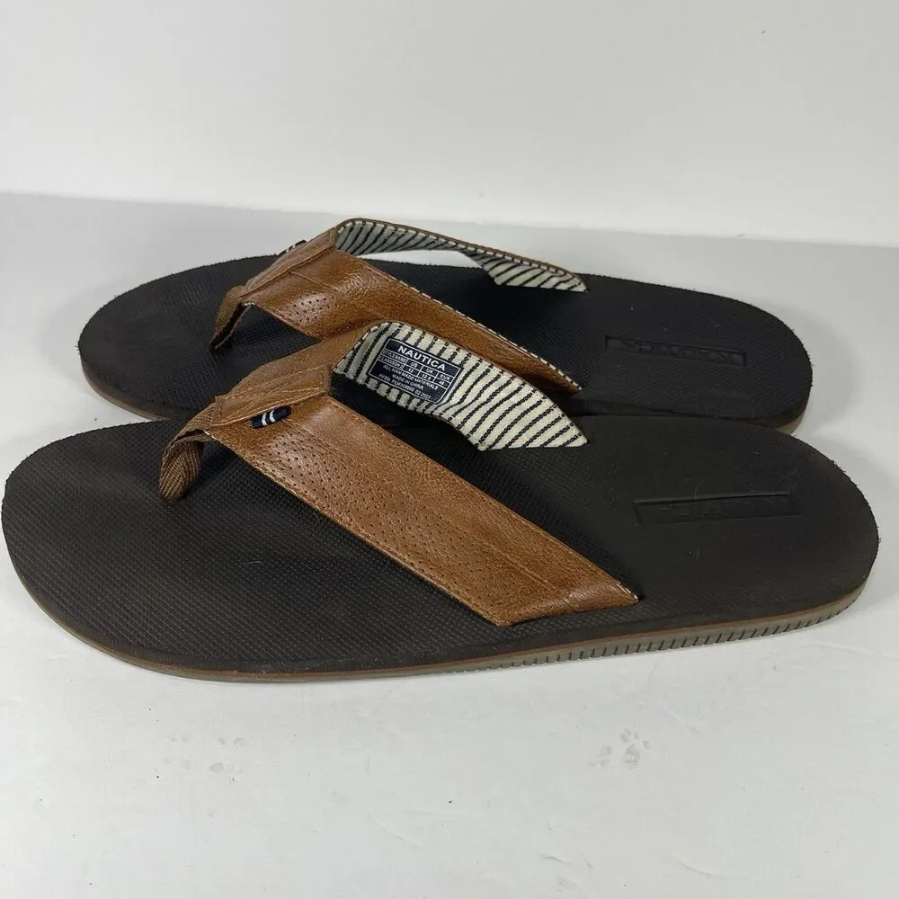 Nautica Clarkson 2 Men's Flip Flop Sandals Size 13 Brown Faux Leather Thong
